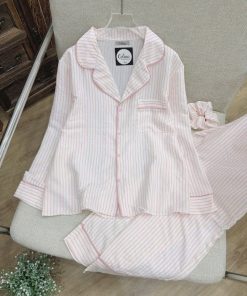 Đồ Ngủ Nữ Free Size Sọc Pastel Cổ V Tay Dài