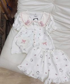 Kihan - Bộ Đồ Ngủ Nữ Cute Kitty – Viền Bèo Nơ Hồng.