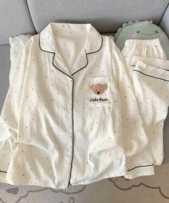 KiHan – Đồ Ngủ Nữ Pijama Chấm Bi Thêu Gấu