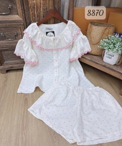 Kihan - Bộ Đồ Ngủ Nữ Tim Hồng Cổ Bèo